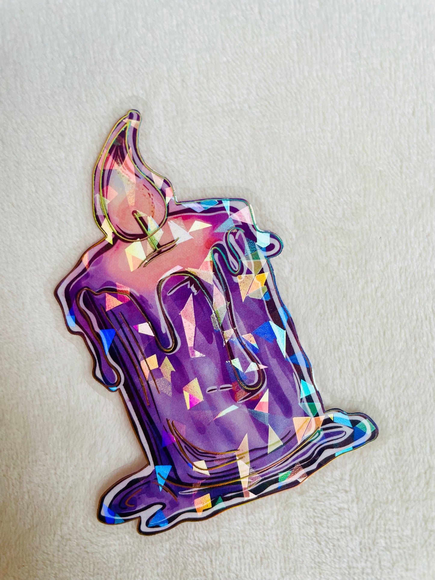 Holographic Purple Drippy Candle Sticker – 3”
