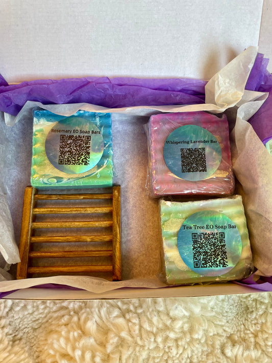 Essential Oil Soap Gift Set – Lavender, Rosemary & Tea Tree + Free Bamboo Dish & Sticker – $19.99 ($30+ Value!)