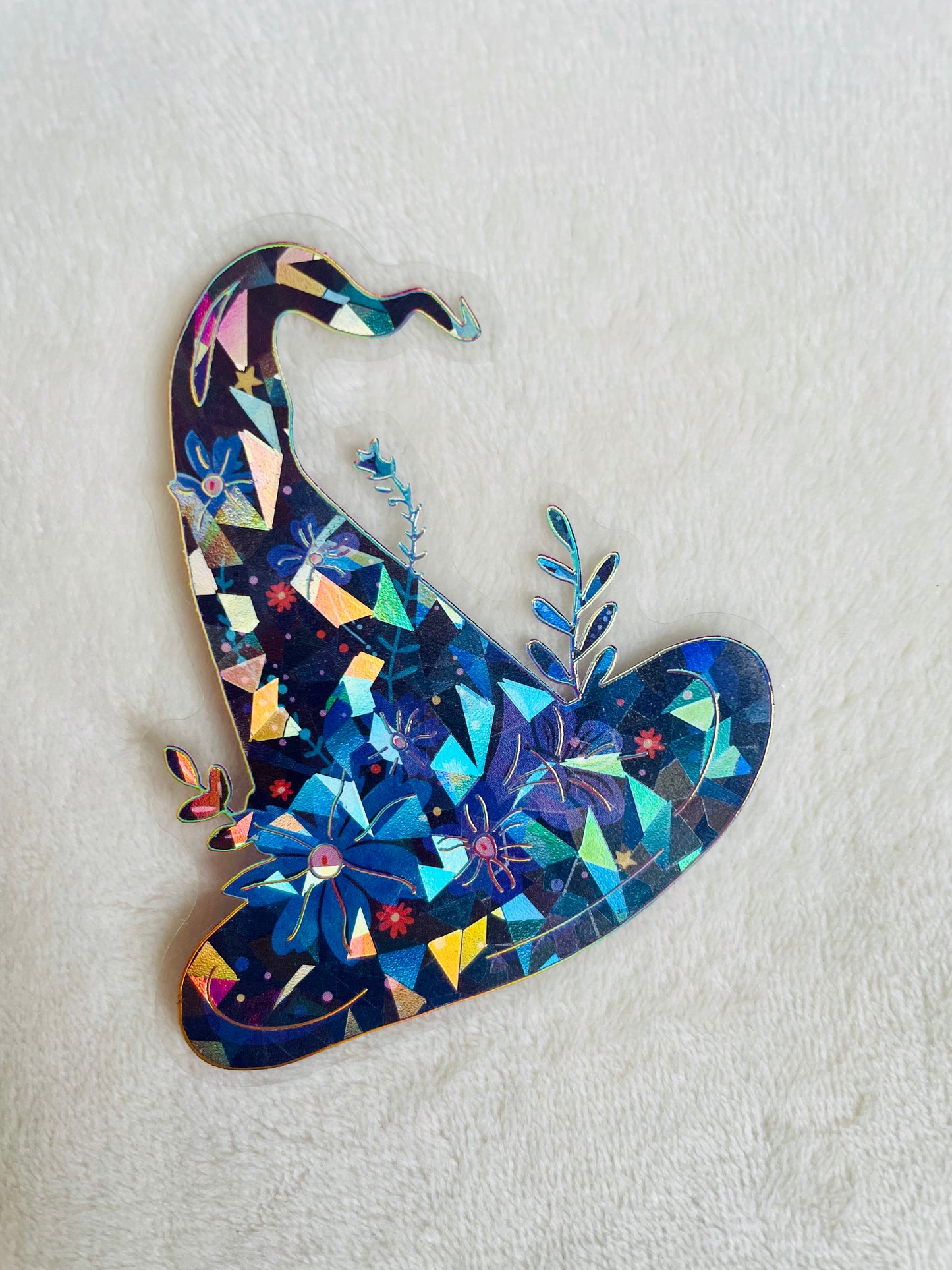 Floral Witch Hat Holographic Sticker – 3”