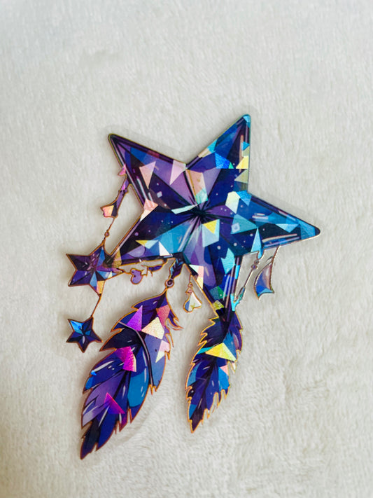 Holographic Star & Feathers Sticker – 3”