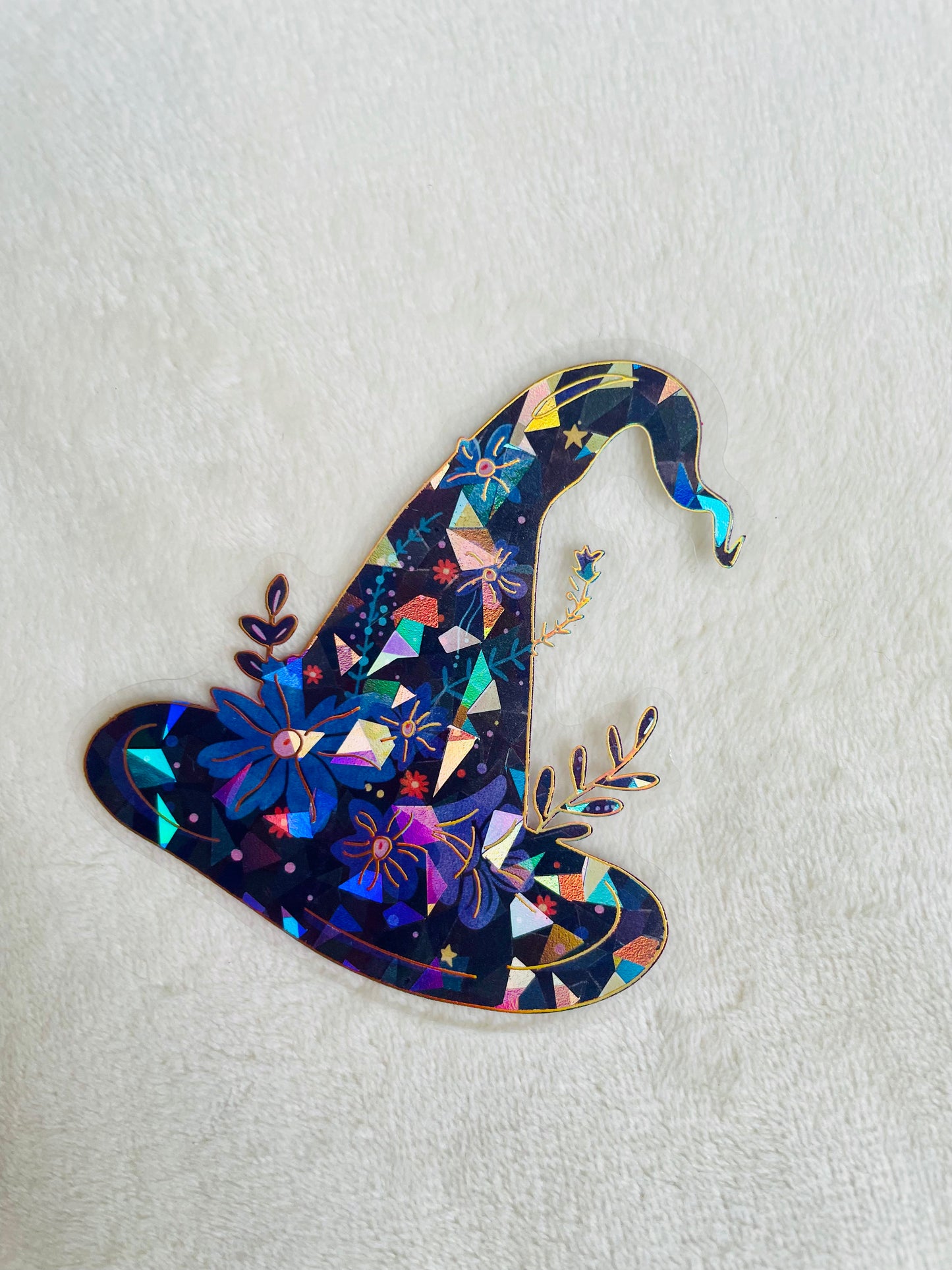 Floral Witch Hat Holographic Sticker – 3”